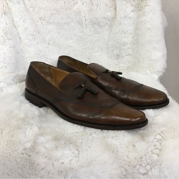 Salvatore Ferragamo Almond Toe Leather Braided Tassel Slip-On Loafer Brown 10.5